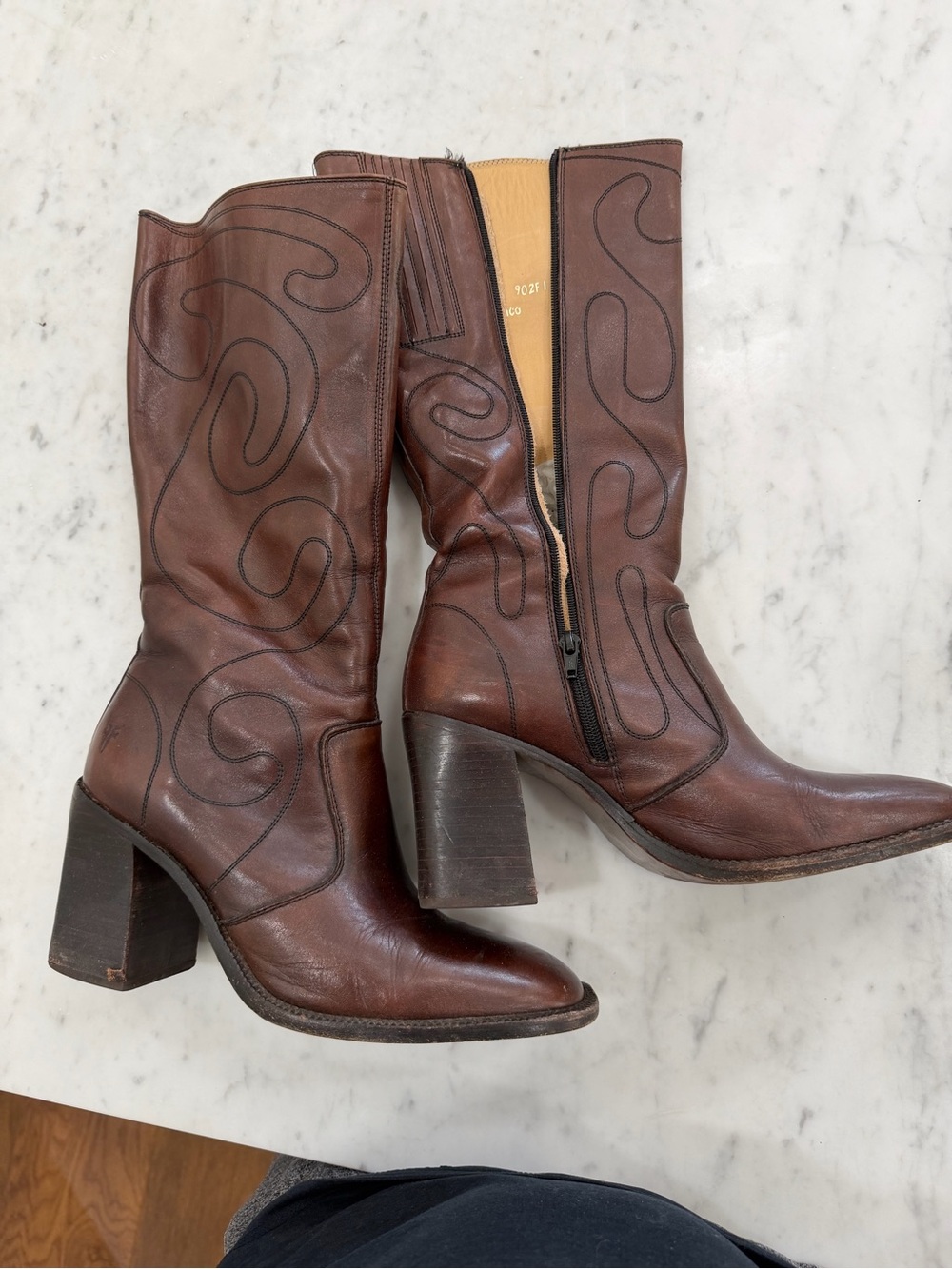 Frye Vintage Brown Leather Mid-Calf Heeled Boots